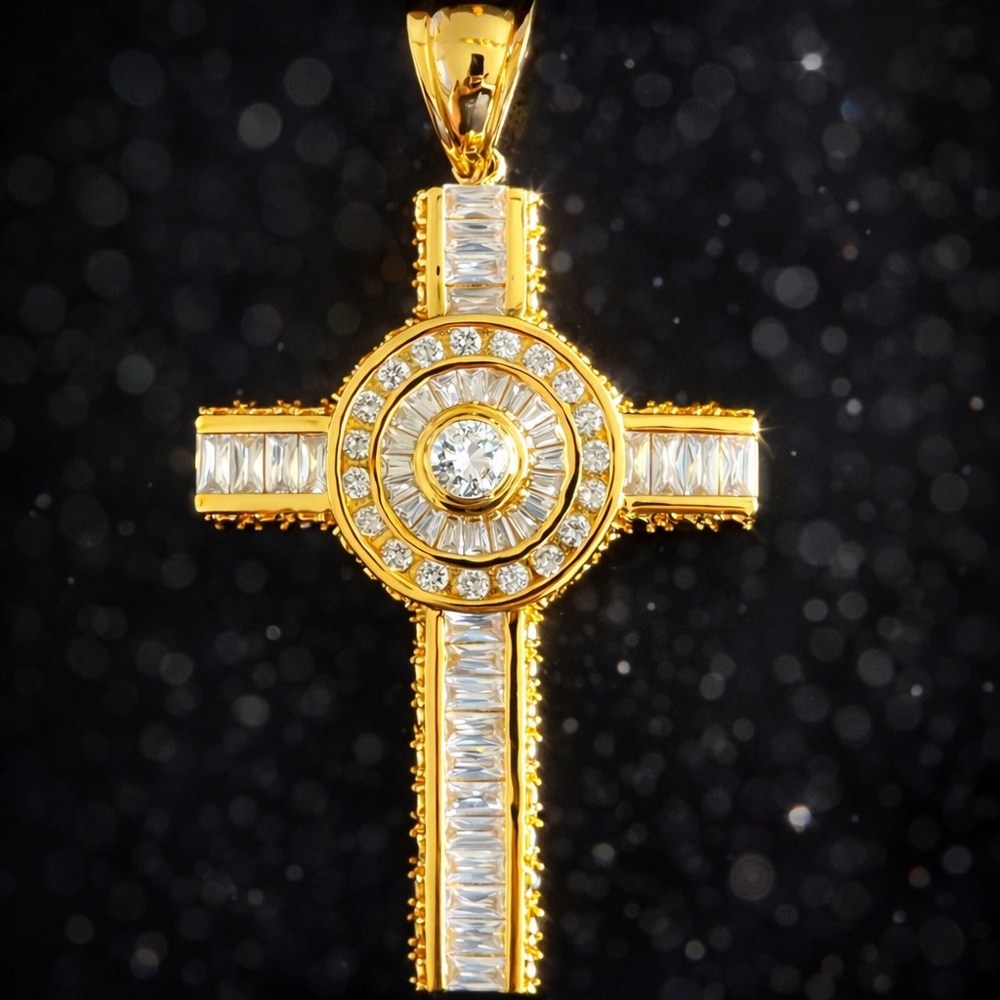 Fashion Jewelry Gold and Clear Crystal Cross Pendant